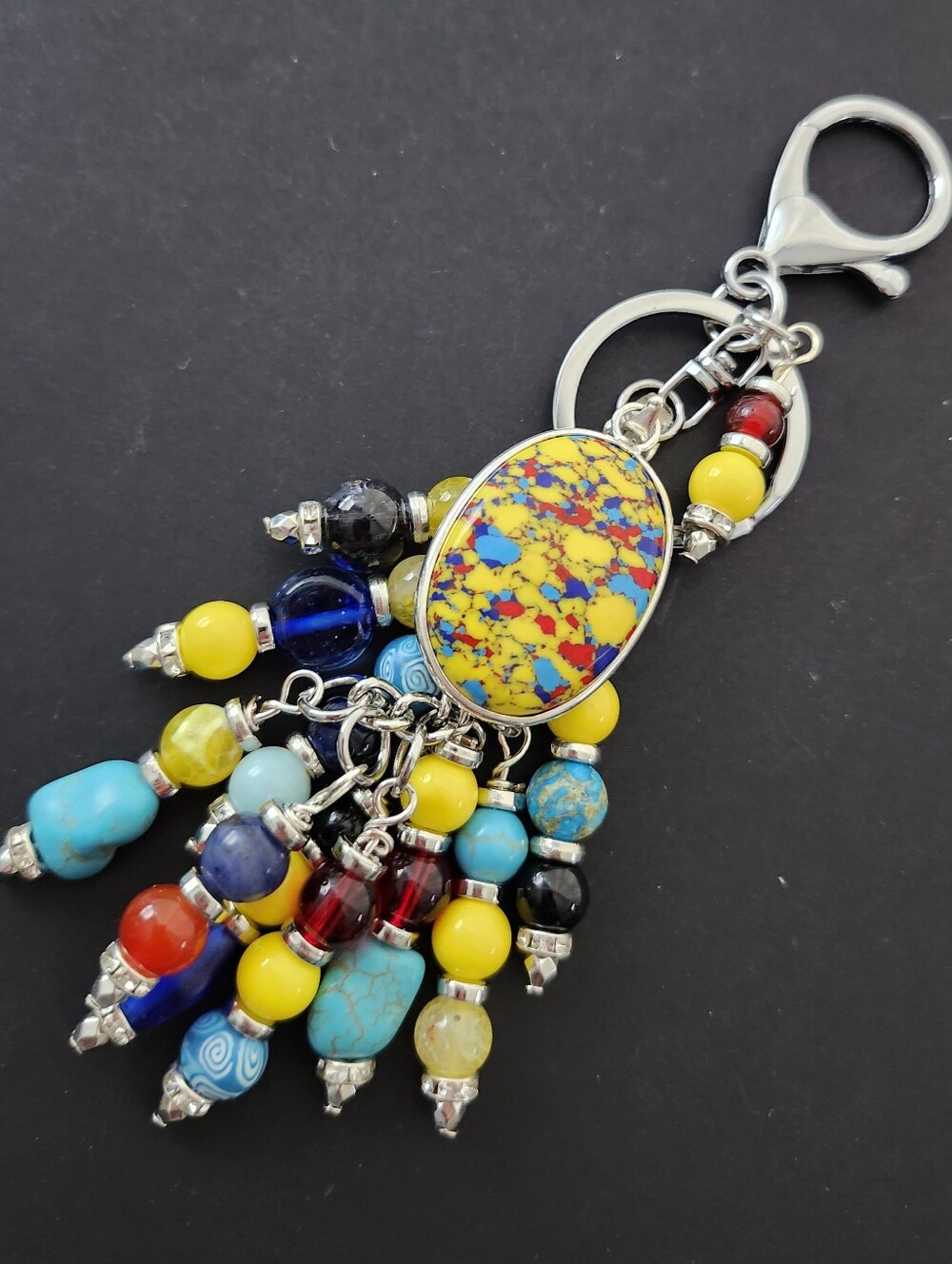 Mosaic Jasper Purse Charm Howlite Turqouise Agate Handcrafted
